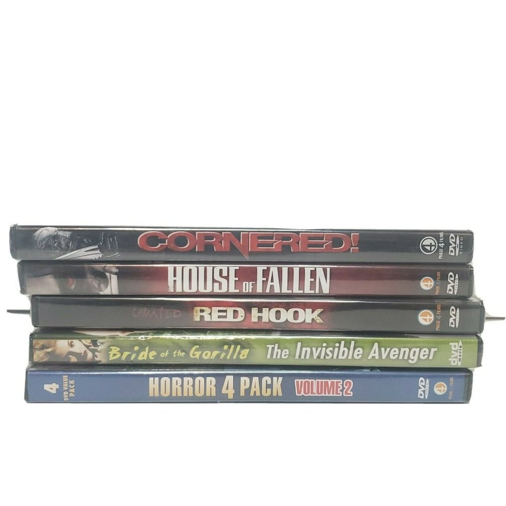 Lot of 5 Horror Sealed DVDs - 9 Movies - Red Hook, House of Fallen, Cornered